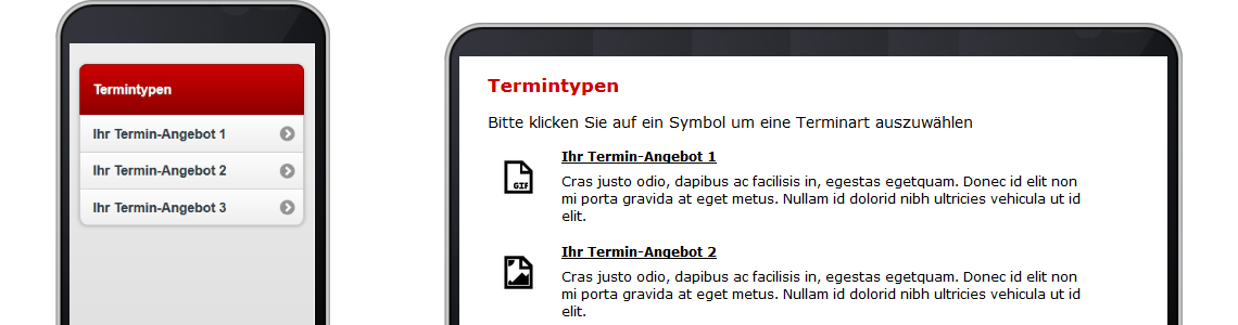 Screenshots PC und Mobile - Termintypenauswahl